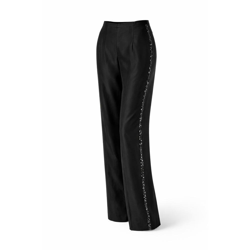 Vintage 100% Silk Black Trousers with Sequin Tuxedo Stripe Party Glam 14